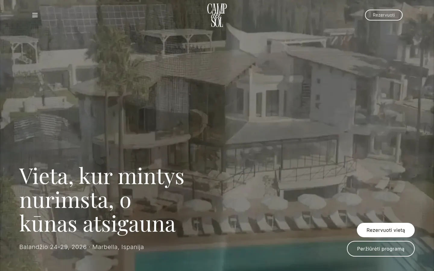 Camp del Sol – svetainė nešiojamame kompiuteryje
