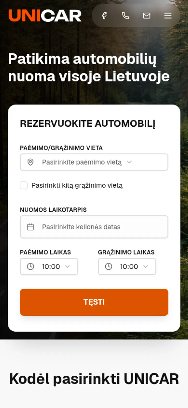 Unicar – mobili versija