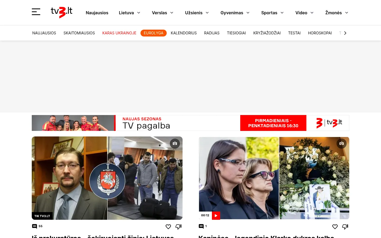 TV3.lt – svetainės pradinis puslapis